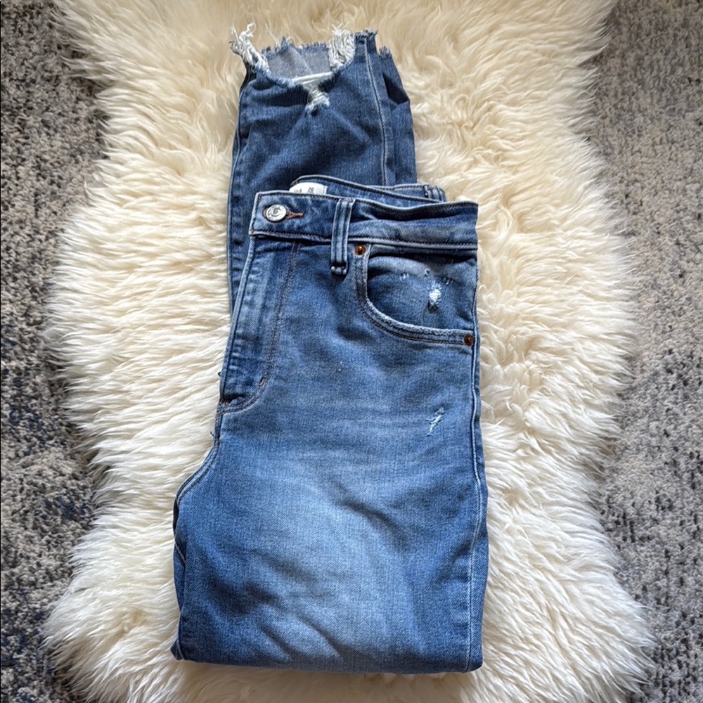 Abercrombie & Fitch Medium Blue Distressed Ankle Jeans